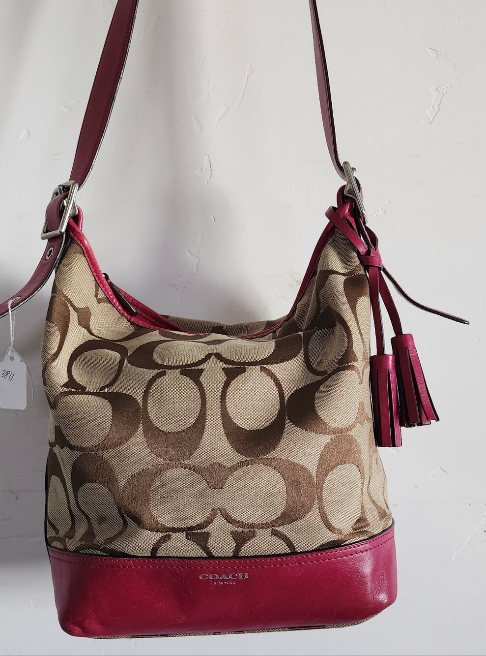 COACH Signature Canvas and Berry Leather Hobo Bag